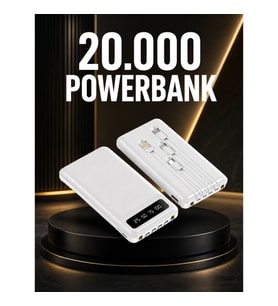 Mey İthalat® 20.000mAh PD Powerbank LED Işık LCD Ekran Dahili Kablo Çoklu Giriş Yeni Nesil