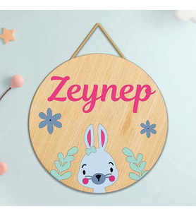 Kişiye Özel Ahşap Tavşan Temalı ipli Bebek Kapı Süsü, Bebek ve Çocuk Odası