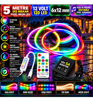 5M 12V 6x12mm 120 Ledli Dış Mekan Pixel Neon Led 5A Laptop Adaptör Sese ve Müziğe Duyarlı Pixel Kuma