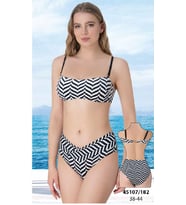 Siyah Beyaz Geometrik Desenli Yüksek Bel Bikini Takımı 42