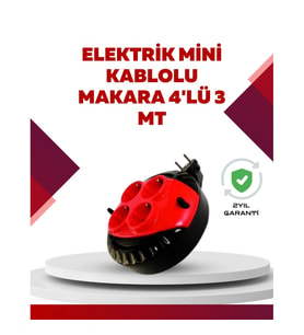 Mey İthalat® Kırmızı Renk 3 Metre 4’lü Kablolu Priz Makarası
