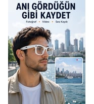 Mey İthalat® 3 Lensli Kameralı Akıllı Gözlük AI Sesli Asistan Çeviri Bluetooth Görüşme Müzik Fotoğraf Video Kayıt Özellikli