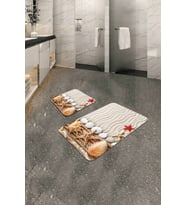 Bej Deniz Kabuklu Banyo Halısı Klozet 2'li Paspas Seti BS210