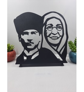 Gowpenart Atatürk ve Annesi Zübeyde Hanım Masaüstü Siyah Metal Biblo / Ev - Ofis Dekoru / Hediye Biblo / 20 x 20 Cm