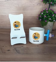 Kadın Öğretmene Hediye Hediye Sepeti Kupa Bardak T Kulplu ve Ahşap Telefon Standı Öğretmenler Günü Hediyesi (Model 3)