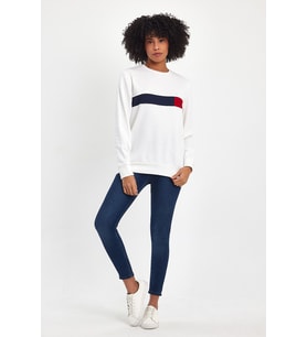 Kadın Bisiklet Yaka Rahat Kalıp 3 iplik Kalın Garnili Sweatshirt SPR24SWK35 (Ekru)