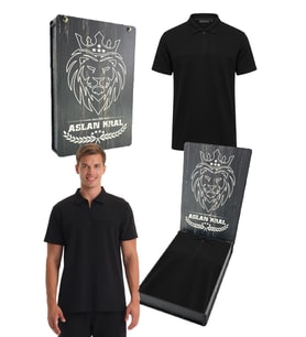 Galatasaray Lisanslı Polo Yaka Siyah T-shirt Lazer Kutu Hediyeli