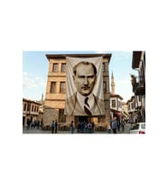 Sivil Mustafa Kemal Atatürk Poster Bayrak Premium Raşel Kumaş ATA34
