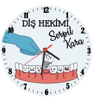 Biresimden Diş Hekimine Hediye 14 Mart Dişçi İsimli Cam Duvar Saati (29 cm)