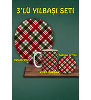 Yılbaşı Temalı 3'lü Mousepad Kupa ve Bardak Altlığı Seti