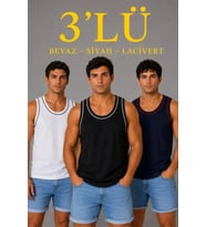 Erkek 3’lü Kolsuz Sporcu Atlet Seti Yazlık Bisiklet Yakalı - Siyah, Lacivert, Beyaz