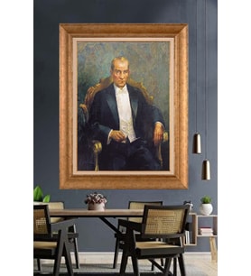 Altın Varaklı Çerçeveli Paspartulu Atatürk Tablo nh140 (Gold)