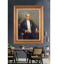 Altın Varaklı Çerçeveli Paspartulu Atatürk Tablo nh140 (Gold)
