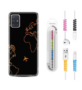 Samsung a71 A72 A73 A7 A9 2018 C7 C9 Kılıf Kablo Koruma Spiral Silikon Harita ve Uçak 1777
