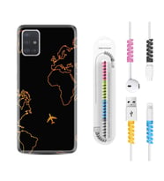 Samsung a71 A72 A73 A7 A9 2018 C7 C9 Kılıf Kablo Koruma Spiral Silikon Harita ve Uçak 1777