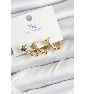 Pirinç Zİrkon Taşlı Kalp Model Gold Renk 3'lü Kadın Küpe - TJ-BKP10947