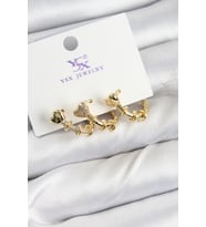 Pirinç Zİrkon Taşlı Kalp Model Gold Renk 3'lü Kadın Küpe - TJ-BKP10947