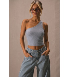 Kadın Tek Omuz Crop Atlet Esnek Slim Fit Süprem Kumaş Asimetrik Yaka Bluz