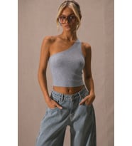 Kadın Tek Omuz Crop Atlet Esnek Slim Fit Süprem Kumaş Asimetrik Yaka Bluz