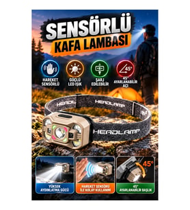 Sensörlü Şarj Edilebilir LED Kafa Lambası – 45° Ayarlanabilir Işık Açısı