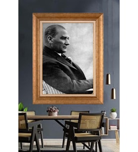 Altın Varaklı Çerçeveli Paspartulu Atatürk Tablo DC1165 (Gold)