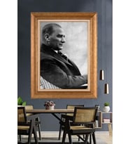 Altın Varaklı Çerçeveli Paspartulu Atatürk Tablo DC1165 (Gold)
