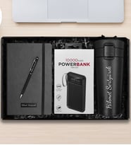 Kişiye Özel 400 ML Kilit Özellikli Çelik Termos & Defter & Touch Pen Kalem & Powerbank Hediye Seti