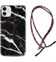 Apple iPhone 11 12 13 Mini Kılıf Boyun Asklı Rasta Silikon Siyah Şerit Mermer 1318