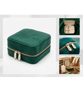 Takı Kutusu Düzenleyici Seyahat Çantası Kolye Yüzük Küpe Organizer Kadife Yeşil 10cmx10cm