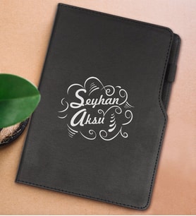 BK Gift Kişiye Özel İsimli Siyah Termo Deri Not Defteri 15x21cm-6