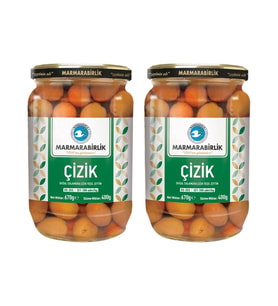 MarmaraBirlik Yesil Çizik Zeytin 400 gr Cam XS-2XS x 2 Adet