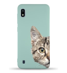 Samsung Galaxy A10 Uyumlu Lansman Kılıf Catface Tasarımlı İçi Kadife Kapak-Turkuaz (Şeffaf)