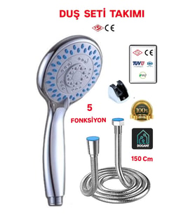 3 Parça Banyo Duş Başlığı Hortumu  Armatür Ve Duş Başlığı  Spiral Hortum 150cm