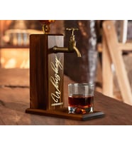 BK Gift Aynalı Altın Kabartma Musluklu Doğal Ceviz Ahşap Viski Standı, Home Bar, İçecek Dispenseri, Ahşap İçecek Çeşmesi-2