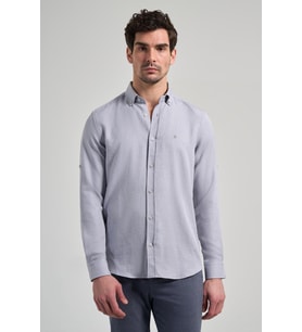 Gri Kısalabilir Kol Düz Gabardin Düğmeli Yaka Cepsiz Casual Slim Fit Gömlek 1004250124_100