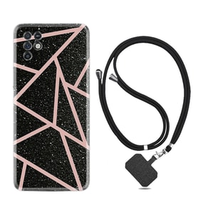 INFINIX Note 11 Pro Note 10 Hot 9 Play Kılıf Boyun Askılı Silikon Pembe Şeritli Mermer 1312
