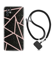 INFINIX Note 11 Pro Note 10 Hot 9 Play Kılıf Boyun Askılı Silikon Pembe Şeritli Mermer 1312
