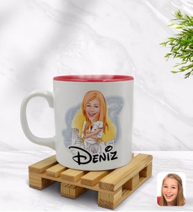 BK Gift Kişiye Özel Kadın Mimar Karikatürlü İçi Kırmızı Renkli Kupa Bardak Model 1