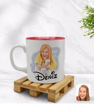 BK Gift Kişiye Özel Kadın Mimar Karikatürlü İçi Kırmızı Renkli Kupa Bardak Model 1