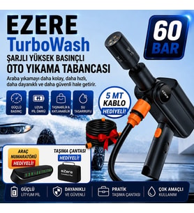 EZERE TurboWash Şarjlı 60 Bar Yüksek Basınçlı Oto Araba Bahçe Yıkama ve Temi - GLST9300-341
