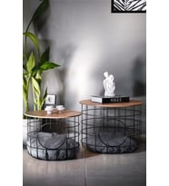 DEKORATİF ÇOK AMAÇLI KEDİ YUVALI YASTIKLI METAL SEPETLİ 2’Lİ ORTA ZİGON SEHPA