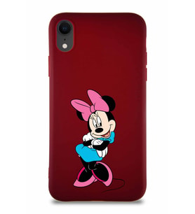 Apple iPhone XR Soft Premier Kapak Minnie Mouse-D Tasarımlı Silikon Kılıf - Mürdüm (Şeffaf)