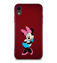 Apple iPhone XR Soft Premier Kapak Minnie Mouse-D Tasarımlı Silikon Kılıf - Mürdüm (Şeffaf)