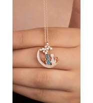 925 Ayar Gümüş Rose Yıldızlı Kediler Kolye