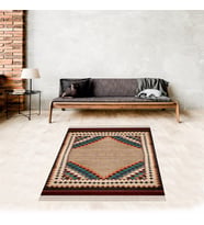 Kilim Desenli Etnik Dijital Baskı Yıkanabilir Kaymaz Taban Modern Salon Halı ve Yolluk (Kahverengi)