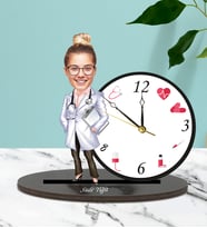 Kişiye Özel Doktor Karikatürlü Ahşap Biblo Masa Saati