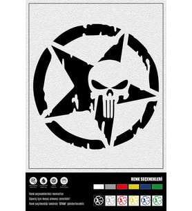 ASKER YILDIZ KURUKAFALI STICKER 10 x 10 cm ERU00004 (Siyah)