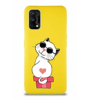 Realme 7 Pro Soft Premier Kapak Coolcat Tasarımlı Silikon Kılıf - Sarı (Şeffaf)
