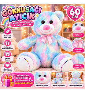 Gökkuşağı Peluş Ayıcık 60 CM Büyük Boy Renkli Yumuşak Teddy Bear Sevimli Sarılmalık Oyuncak