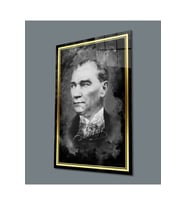 Miyrem Glasses Collection -A1^#  Gold Şerit Atatürk Portresi Siyah Beyaz Cam Tablo (Çok Renkli)